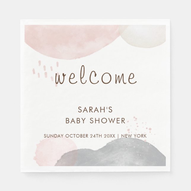 Minimalistisch Boho Abstrakt Baby Dusche Willkomme Serviette (Vorderseite)