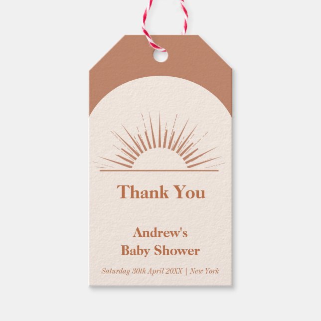 Minimalistisch Boho Arch Sunshine Baby Dusche Geschenkanhänger (Vorderseite)