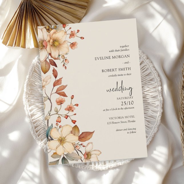 Minimalistisch Boho Arch Terracotta Herbst Wildblu Einladung (Minimalist Boho Arch Terracotta Fall Wildflowers Invitation)