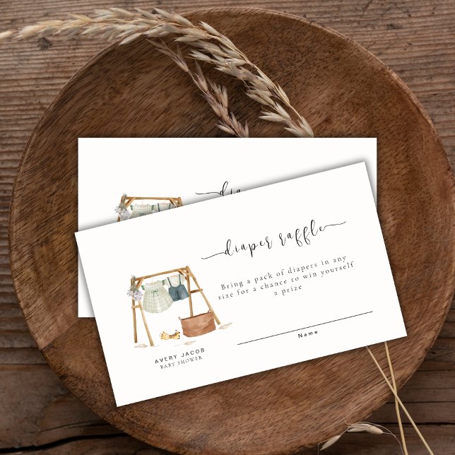 Minimalistisch Boho Babydusche Kleidung Windeln Wi Begleitkarte (Minimalist Boho Baby Shower Clothes Diaper Raffle Enclosure Card)