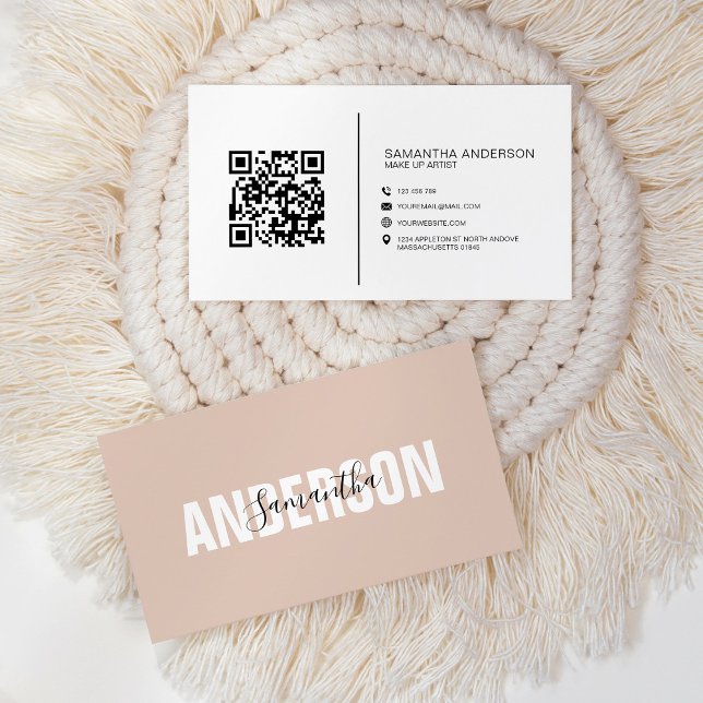 Minimalistisch Boho Beige QR-Code Modern Visitenkarte (Von Creator hochgeladen)