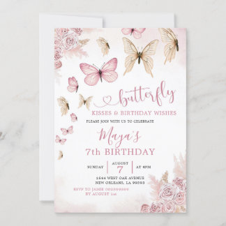 Minimalistisch Boho Beige und Butterfly Geburtstag Einladung