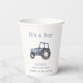 Minimalistisch Boho Boy Watercolor Traktor Babydus Pappbecher