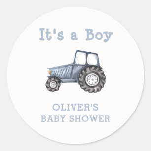Minimalistisch Boho Boy Watercolor Traktor Babydus Runder Aufkleber