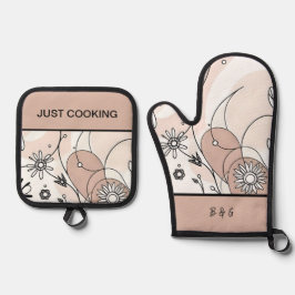 Minimalistisch Boho Brown Cozy Vibes Ofenhandschuh & Topflappen-Set