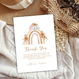 Minimalistisch Boho Bunny Rainbow Floral Baby Dusc Dankeskarte
