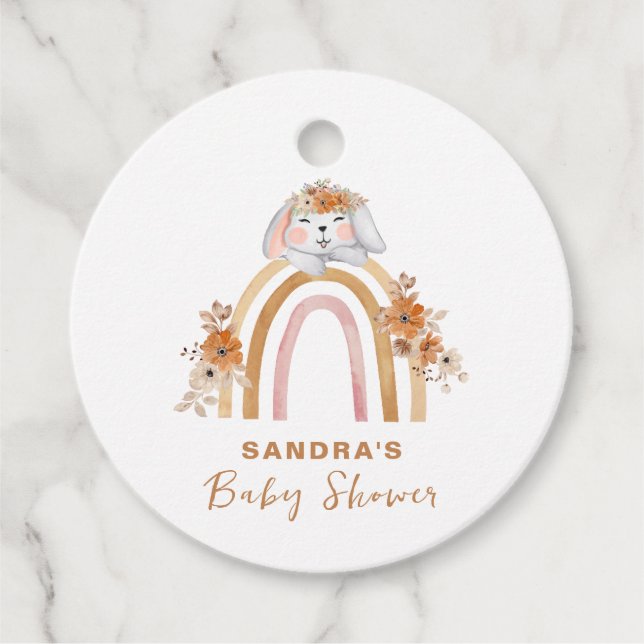 Minimalistisch Boho Bunny Rainbow Floral Baby Dusc Geschenkanhänger (Vorderseite)