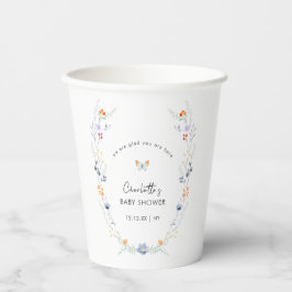 Minimalistisch Boho Butterfly Wildblume Babydusche Pappbecher