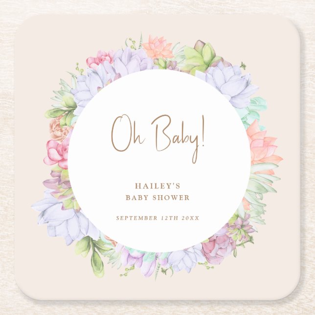 Minimalistisch Boho Cactus Desert Oh Babydusche Rechteckiger Pappuntersetzer (Vorderseite)