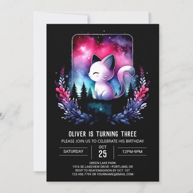 Minimalistisch Boho Cat Birthday Einladung (Vorderseite)