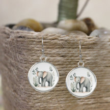 Minimalistisch Boho Elephant Forest Silver Round