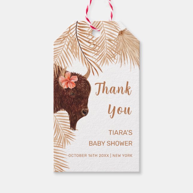 Minimalistisch Boho Floral Holy Cow Girl Babydusch Geschenkanhänger (Vorderseite)