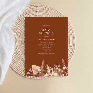 Minimalistisch Boho Floral Terracotta Babydusche Einladung