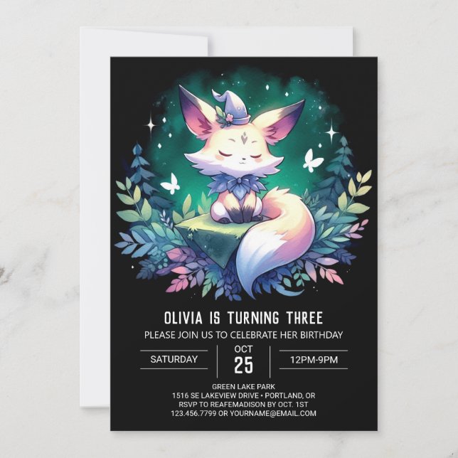 Minimalistisch Boho Fox Birthday Einladung (Vorderseite)