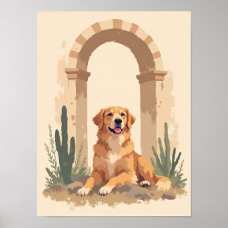 Minimalistisch Boho Golden Retriever Art Poster