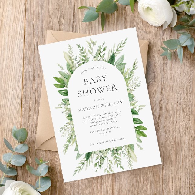 Minimalistisch Boho Greenery Baby Shower Einladung (Von Creator hochgeladen)