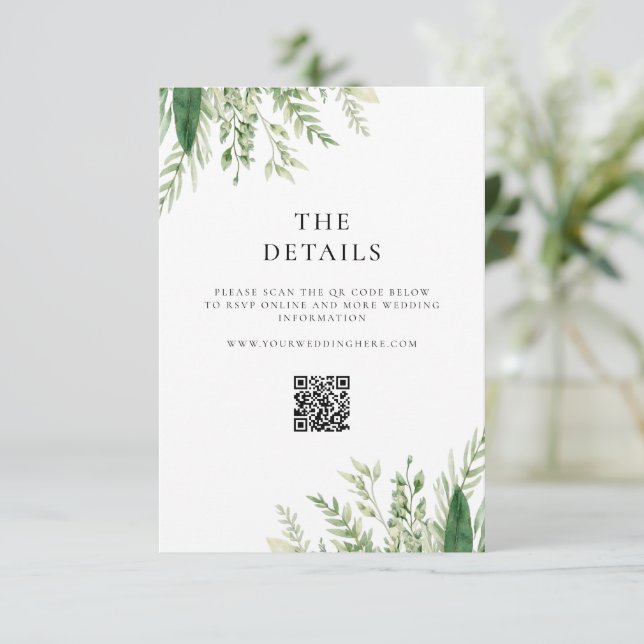 Minimalistisch Boho Greenery Wedding Begleitkarte (Stehend Vorderseite)