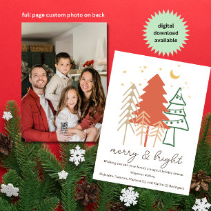 Minimalistisch Boho Hand gezeichnete Weihnachtsbau Feiertagskarte