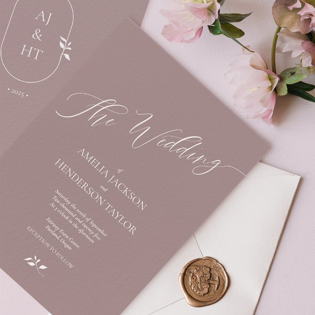 Minimalistisch Boho Lavender Script Wedding Einladung (Minimalist lavender boho wedding invitation)