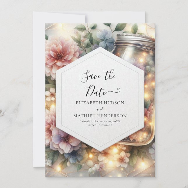 Minimalistisch Boho Mason Jar Wedding Save The Date (Vorderseite)