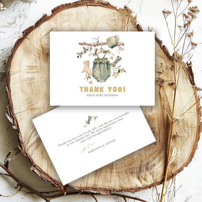 Minimalistisch Boho New Baby Shower Girl Clothesli Dankeskarte (Von Creator hochgeladen)