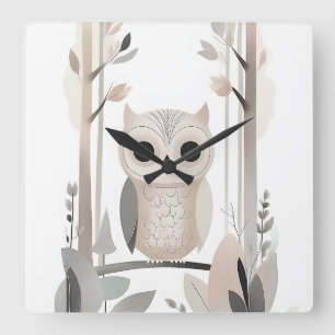 Minimalistisch Boho Owl im Wald Kinderzimmer Kinde Quadratische Wanduhr