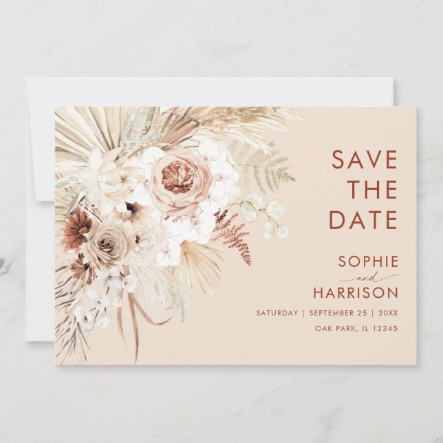 Minimalistisch Boho Pampas Grass Save the Date Einladung (Vorderseite)