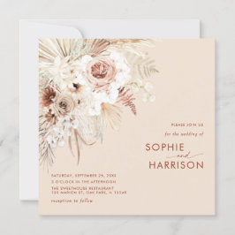 Minimalistisch Boho Pampas Grass Square Wedding Einladung