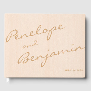 Minimalistisch Boho Peach Gold Script Wedding Cust Gästebuch