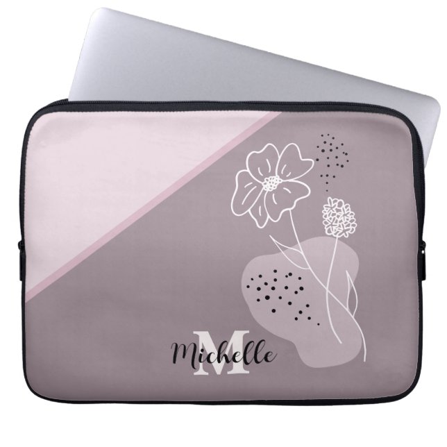 Minimalistisch Boho Personalisiert Name Floral Mon Laptopschutzhülle (Vorderseite)