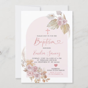Minimalistisch Boho Pink Blumentaufen Einladung