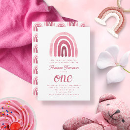 Minimalistisch Boho Pink Rainbow Erster Geburtstag Einladung