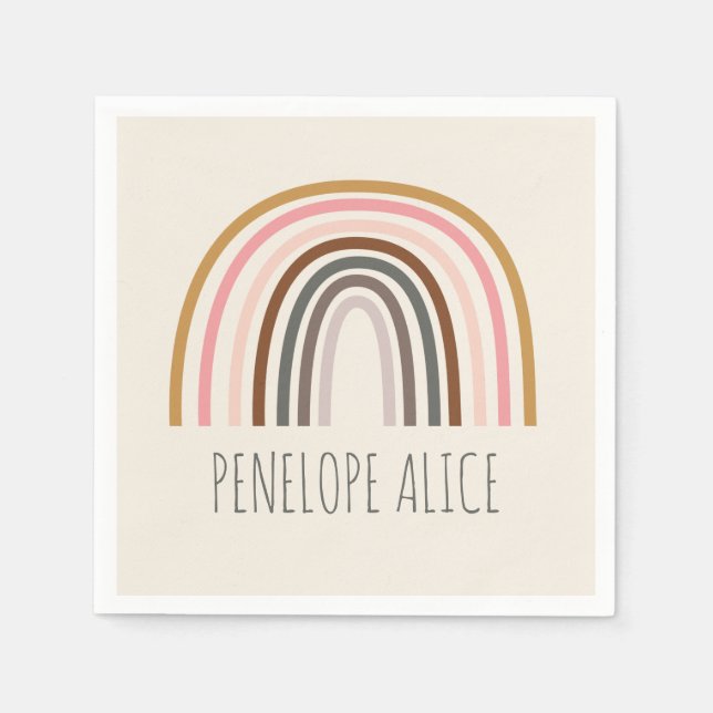 Minimalistisch Boho Rainbow Zeichne Personalisiert Serviette (Vorderseite)