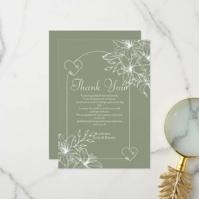 Minimalistisch Boho Sage Green Hochzeit Dankeskarte (Vorderseite/Rückseite Beispiel)