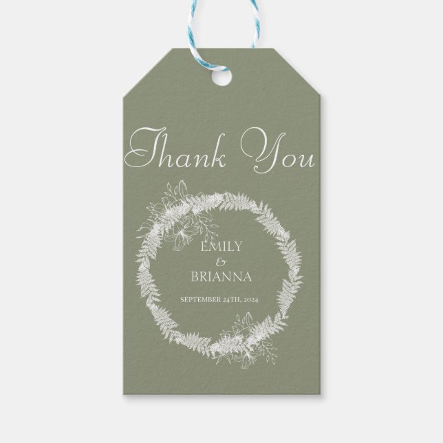 Minimalistisch Boho Sage Green Hochzeit Geschenkanhänger (Vorderseite)