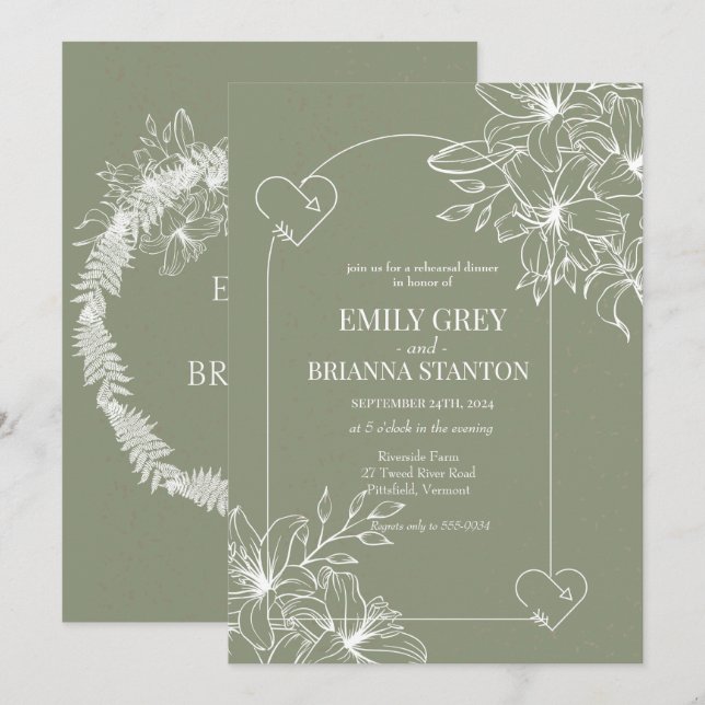 Minimalistisch Boho Sage Green Probe Dinner Einladung (Vorne/Hinten)