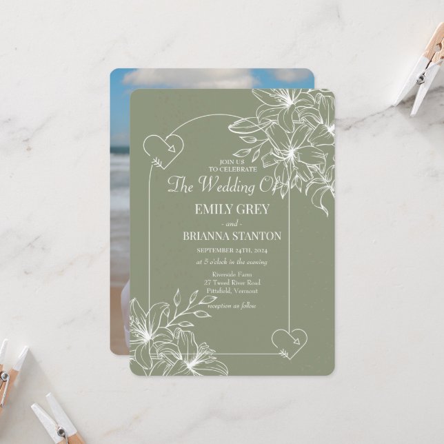 Minimalistisch Boho Sage Green Wedding Einladung (Vorderseite/Rückseite Beispiel)