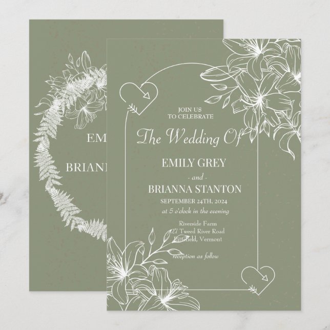 Minimalistisch Boho Sage Green Wedding Einladung (Vorne/Hinten)