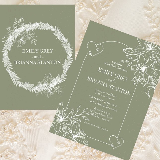 Minimalistisch Boho Sage Green Wedding Einladung (Von Creator hochgeladen)