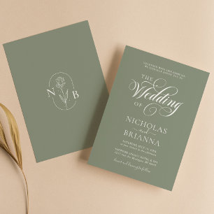 Minimalistisch Boho Sage Green Wedding Modern Einladung