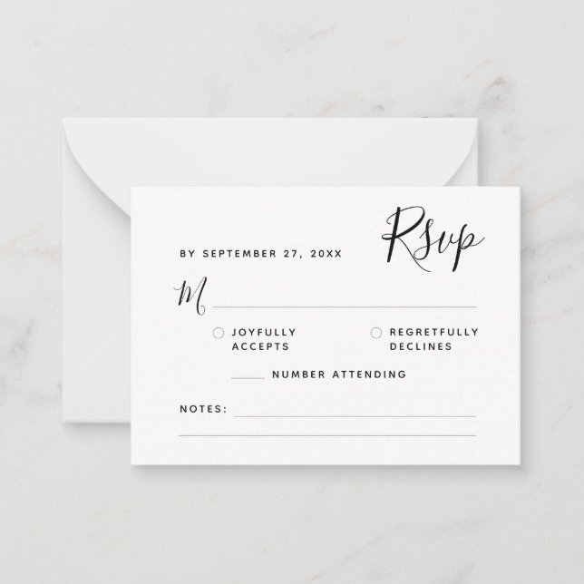 Minimalistisch Boho Script UAWG Budget Wedding Mitteilungskarte (Vorderseite)