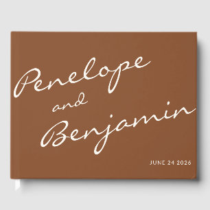 Minimalistisch Boho Script Wedding Sienna Braun Cu Gästebuch
