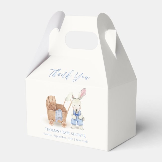 Minimalistisch Boho Stroller Rabbit Boy Babydusche Geschenkschachtel (Vorderseite)