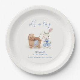 Minimalistisch Boho Stroller Rabbit Boy Babydusche Pappteller