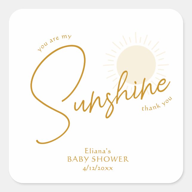 Minimalistisch Boho Sunshine Baby Dusche Vielen Da Quadratischer Aufkleber (Vorderseite)