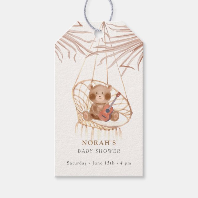 Minimalistisch Boho Teddy Bear Babydusche Geschenkanhänger (Vorderseite)