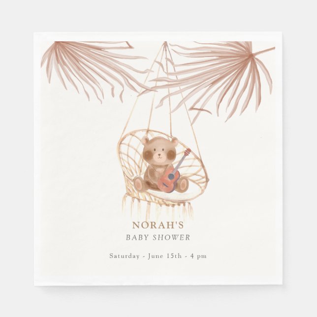 Minimalistisch Boho Teddy Bear Babydusche Serviette (Vorderseite)