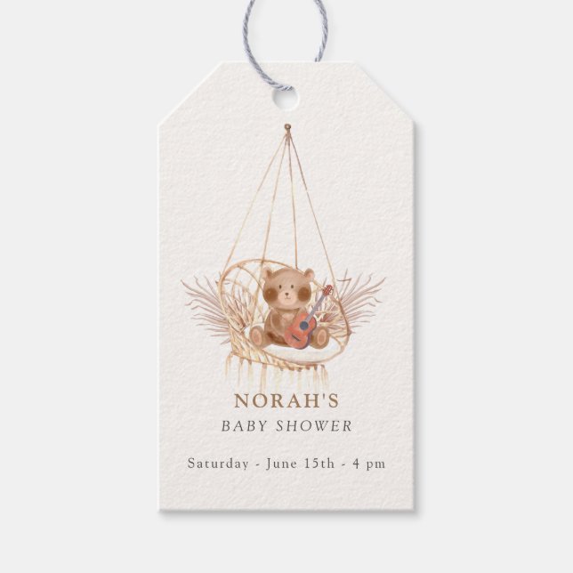 Minimalistisch Boho Teddy Bear Pampas Babydusche Geschenkanhänger (Vorderseite)