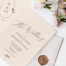 Minimalistisch Boho Terracotta Beige Script Weddin Einladung