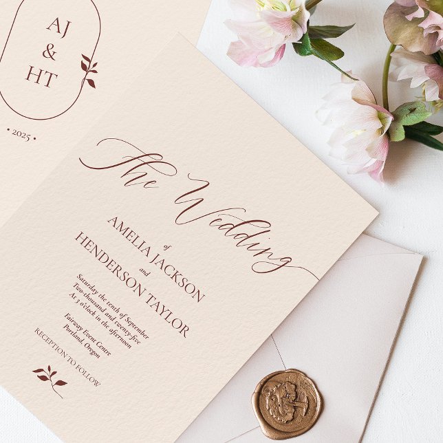 Minimalistisch Boho Terracotta Beige Script Weddin Einladung (Minimalist Boho Beige Terracotta Script Wedding Invitation)